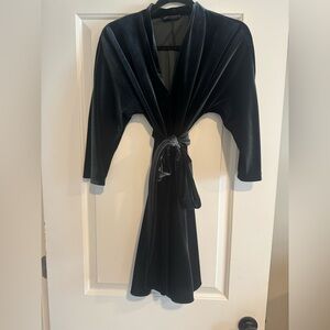 Zara Woman emerged Al green velvet mini dress with tie at waist.